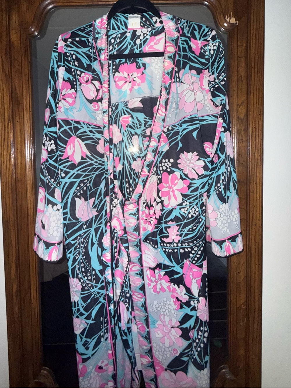 Emilio Pucci Black, Pink & Aqua Floral Kimono